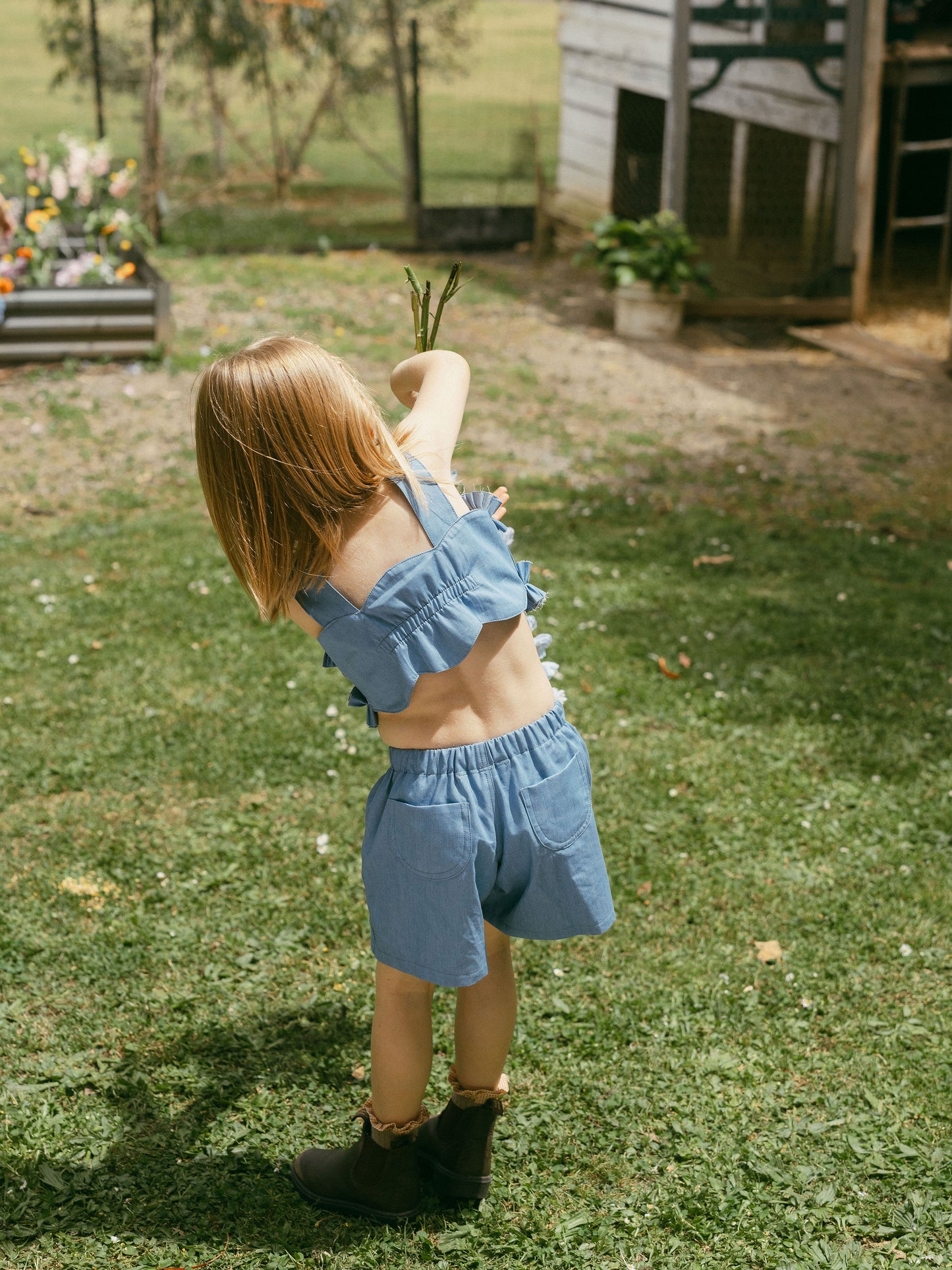 Denim scallop top